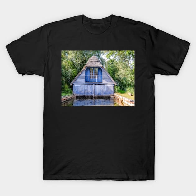 Traditional wooden boat shed, Norfolk Broads T-Shirt by yackers1